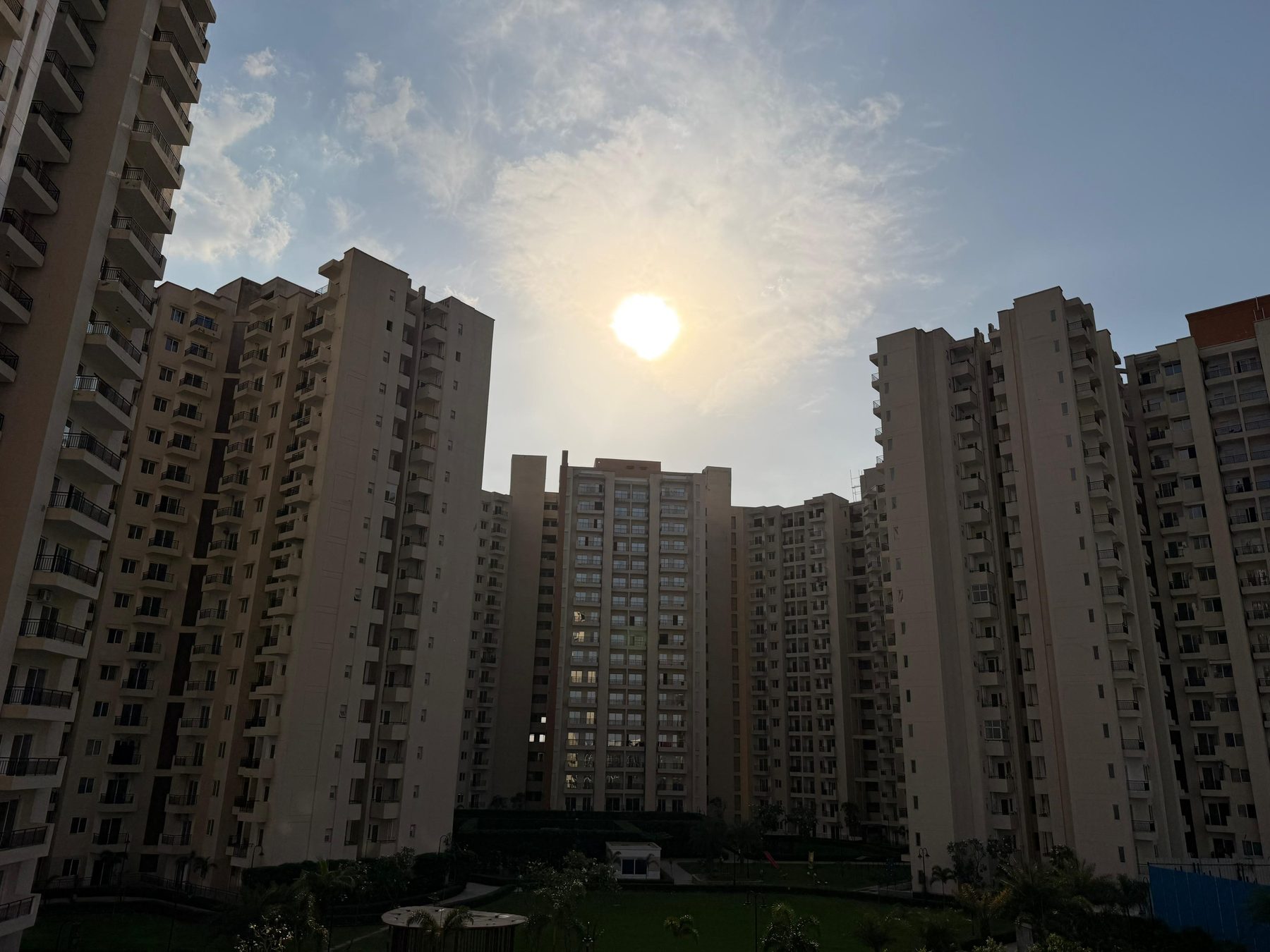 Sun between towers